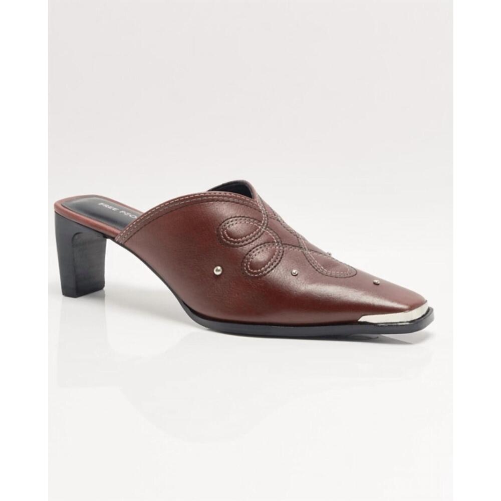 NEW FREE PEOPLE women's roxi metal tip mules in cabernet leather